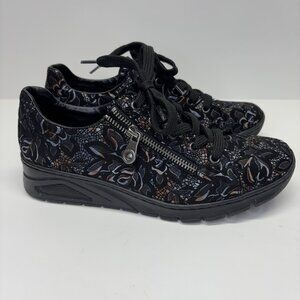 Rieker Metallic Low Wedge Lace Up Zip Shoes Womens 8.5 Floral Cushioned Loafers